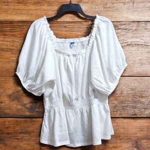Old Navy Smocked Linen-Blend Puff-Sleeve Peplum Blouse Size 2X